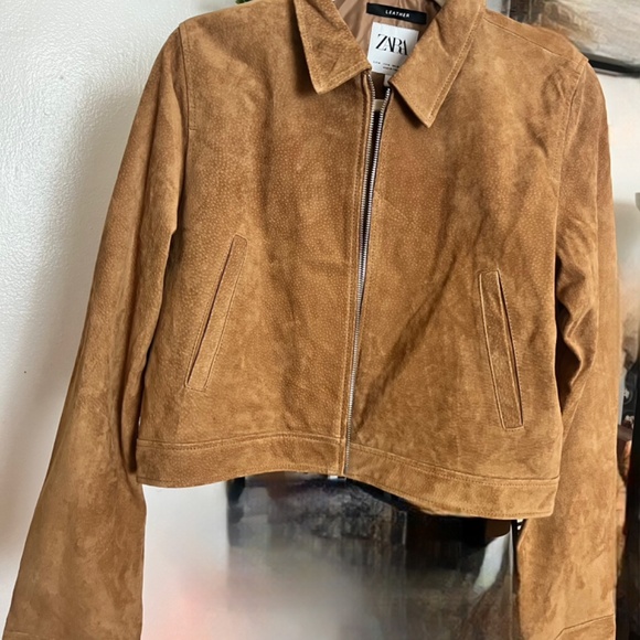 NWT Zara genuine suede leather jacket tan camel Medium 4341/853 - Picture 4 of 4
